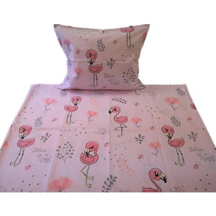Rózsaszín flamingós ovis 2 részes ágynemű huzat szett 90x130 cm