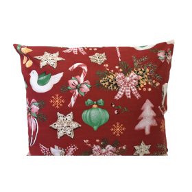 Kispárna huzat - karácsonyi díszek bordó alapon