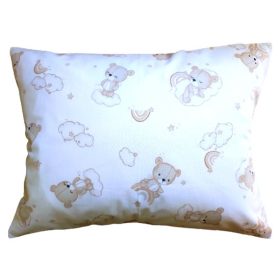 Pamut  kispárna huzat - Fehér alapon maci - felhő mintás