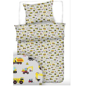 2 részes ovis ágynemű huzat  90x130 cm -szürke alapon sárga munkagépes