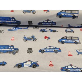 Szürke alapon rendőrautós - járműves pamutvászon 160 cm.