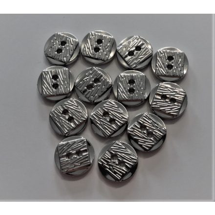Ezüst színű fém gomb, négy lyukú átvarrós ¤ 16 mm 
