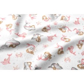 160 cm széles pamutvászon textil - mackó és barátai kék felhőn - elfordított mintás