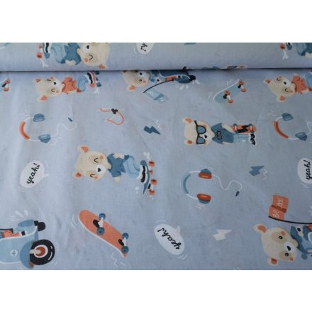 Maradék Pamutvászon Textil / Gördeszkázó Maci mintás  - 190 x 30 cm 