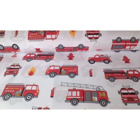   Fehér alapon tűzoltó mintás 100% pamutvászon textília 160 cm széles