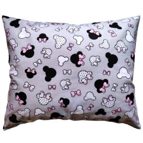   Szürke alapon rózsaszín pöttyös - masnis egérfejes kispárna huzat