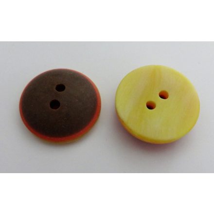 Műanyag 2 lyukú gomb barna - narancssárga színű, ¤ 16 mm