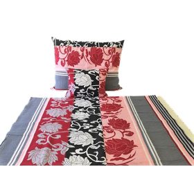   140x200 cm 3 részes krepp ágynemű huzat - fekete - piros virágos
