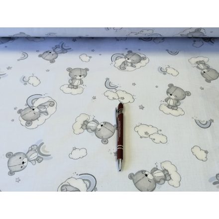 Pasztell babakék maci - felhő mintás pamutvászon textil - 160 cm