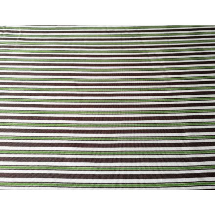 Zöld - fehér - barna csíkos bolyhos nem rugalmas futter textil - 140 x100 cm