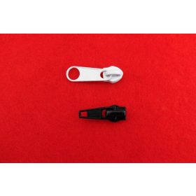 RT0-as fém, laza cipzárkocsi, 5 mm-es spirál fogú cipzárhoz, fekete, és fehér színben.