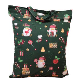   Textil táska rövid füllel - 35x45 cm /  karácsonyi zöld apró mintás