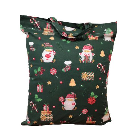 Textil táska rövid füllel - 35x45 cm /  karácsonyi zöld apró mintás
