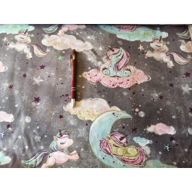   Szürke unikornis - hold mintás pamutvászon méteráru - 160 cm