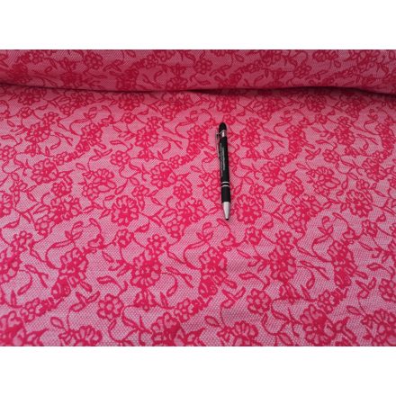 Pink csipke mintás elasztikus jaquard textil - 150 cm