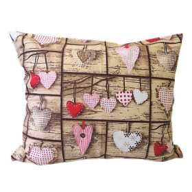 Bézs - szív mintás kispárna huzat 40x50 cm