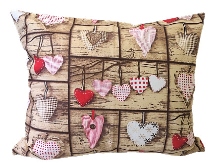 Bézs - szív mintás kispárna huzat 40x50 cm