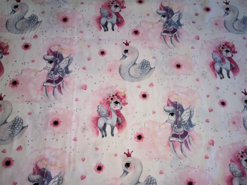 Pamutvászon tündér - unikornis - hattyú mintás