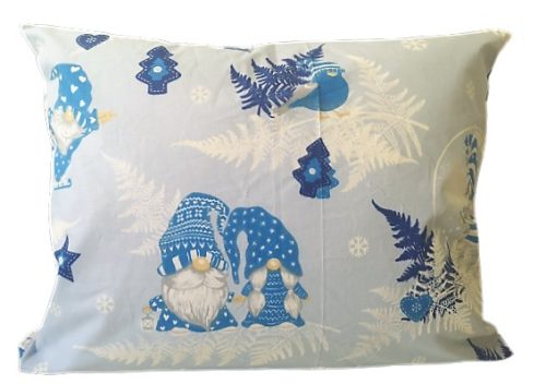 Karácsonyi mintás kispárna huzat - kék manós - páfrányos