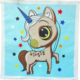 Unikornis Kölyök - Türkizkék háttérrel / Textil Zsebkendő  25 x 25cm