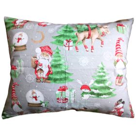   Szürke alapon Hógömb - Hóember mintás Karácsonyi kispárna huzat  / 40 x 50 cm