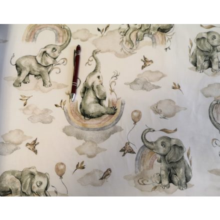 Pamutvászon textil / Elefánt bézs szivárvánnyal - elfordított mintás - 160 cm