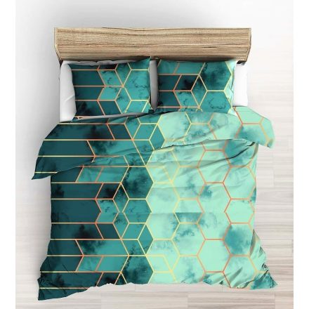 Pamut ágynemű huzat garnitúra 140x200 cm paplannal / zöld színátmenetes - geometriai mintás