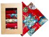 Ünnepi Textil Szalvéta Szett Dobozban - Karácsonyi Gömbdísz mintás Bordó alapszínen
