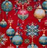 Ünnepi Textil Szalvéta Szett Dobozban - Karácsonyi Gömbdísz mintás Bordó alapszínen