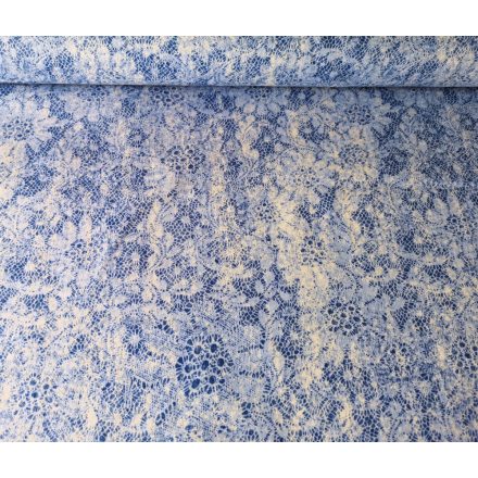 Kék csipke hatású elasztikus vászon textil - 150 x 60 cm 