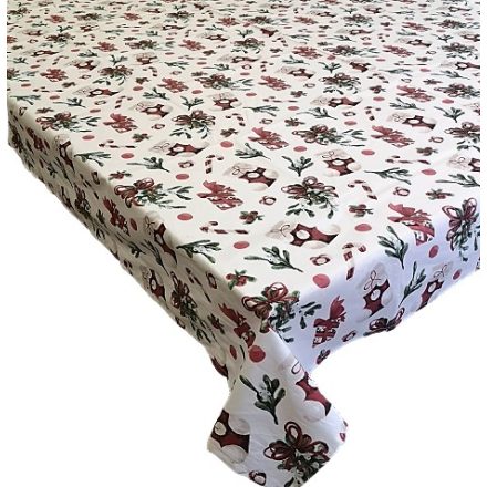 Karácsonyi pamut asztalterítő - asztalközép fagyöngy fehér alapon - 75x75 cm