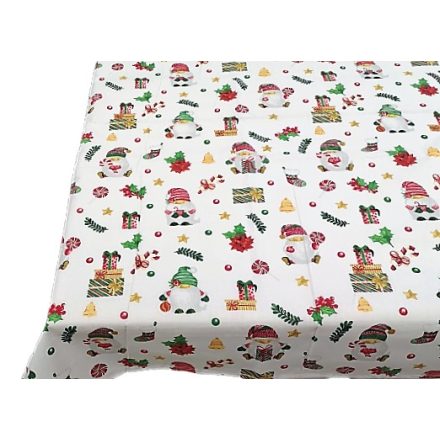 Pamut asztalterítő - abrosz apró karácsonyi mintás fehér alapon 150x220 cm