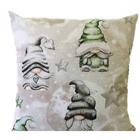 Karácsonyi manó - csillag mintás díszpárna - 40x40 cm - zöld - szürke