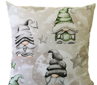 Karácsonyi manó - csillag mintás díszpárna - 40x40 cm - zöld - szürke