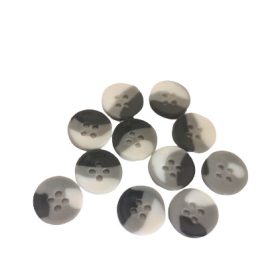   4 lyukú szürke - fehér - fekete csíkos műagyag gomb - 14 mm