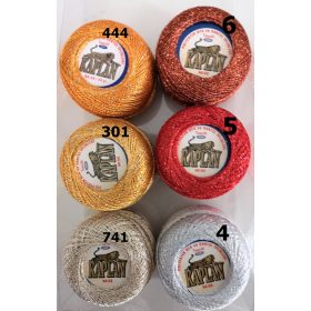 Kaplan 50-es vastagságú, 20 gr -os, fémszálas horgolócérna - horgolófonal több színben.