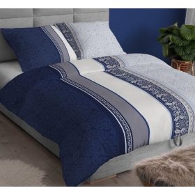   3 részes pamutszatén ágynemű garnitúra  kispárna huzattal - 140 x 200 cm / elegáns sötétkék mintával