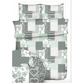    3 részes pamut ágynemű huzat szett - 140x200 cm / pasztell zöld patchwork - pillangó mintával