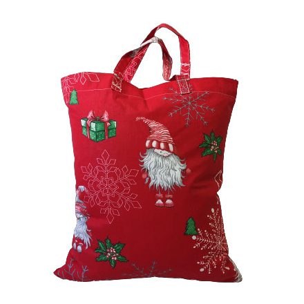 Piros télapó - rénszarvas mintás textil táska - 35x45 cm