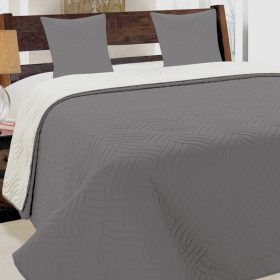  3 részes ágytakaró szett 220x240 cm szürke - ecrü elegáns hullámos mintával (011)