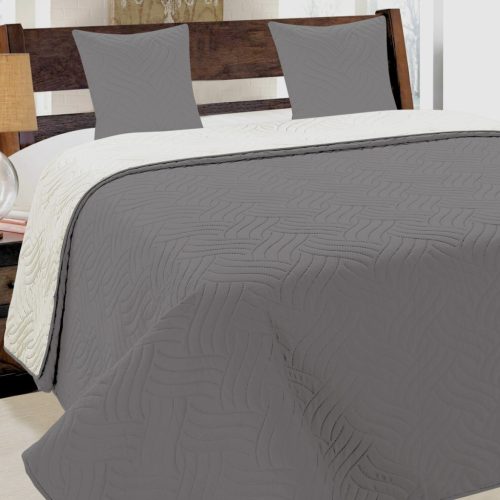 3 részes ágytakaró szett 220x240 cm szürke - ecrü elegáns hullámos mintával (011)