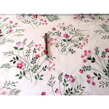 Fehér alapon réti virág mintás pamutvászon textil - 160 cm 