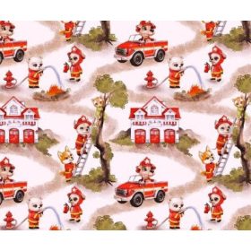 Pamutvászon textil - 160 cm / cuki tűzoltó állatok