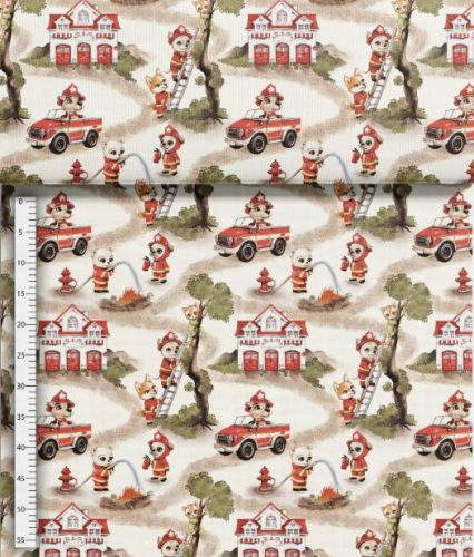 Pamutvászon textil - 160 cm / cuki tűzoltó állatok