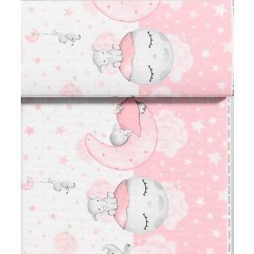   Pamutvászon textil -  160 cm / bordűrös rózsaszín elefánt