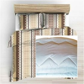   100% pamut 5 részes ágynemű huzat bézs - barna modern mintás + 200x220 cm paplan együtt