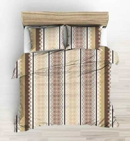 100% pamut 5 részes ágynemű huzat bézs - barna modern mintás + 200x220 cm paplan együtt