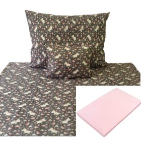   Akciós 150x220 cm rózsaszín pamutvászon lepedő + unikornis mintás pamut 140x200 cm ágynemű huzat szett együtt