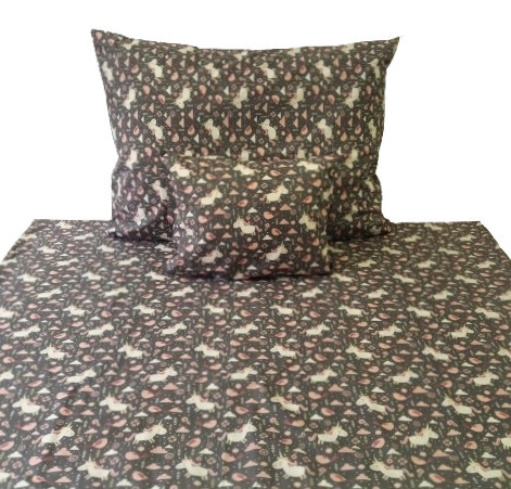 Akciós 150x220 cm rózsaszín pamutvászon lepedő + unikornis mintás pamut 140x200 cm ágynemű huzat szett együtt