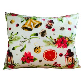   Karácsonyi / Fehér alapon Mikulásvirág mintás kispárna huzat